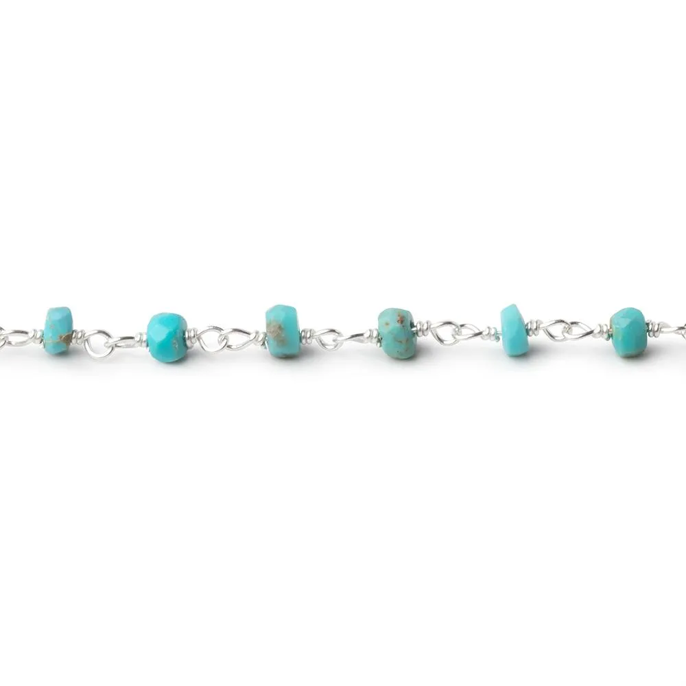 3-3.5mm Sleeping Beauty Turquoise faceted rondelle .925 Silver Chain
