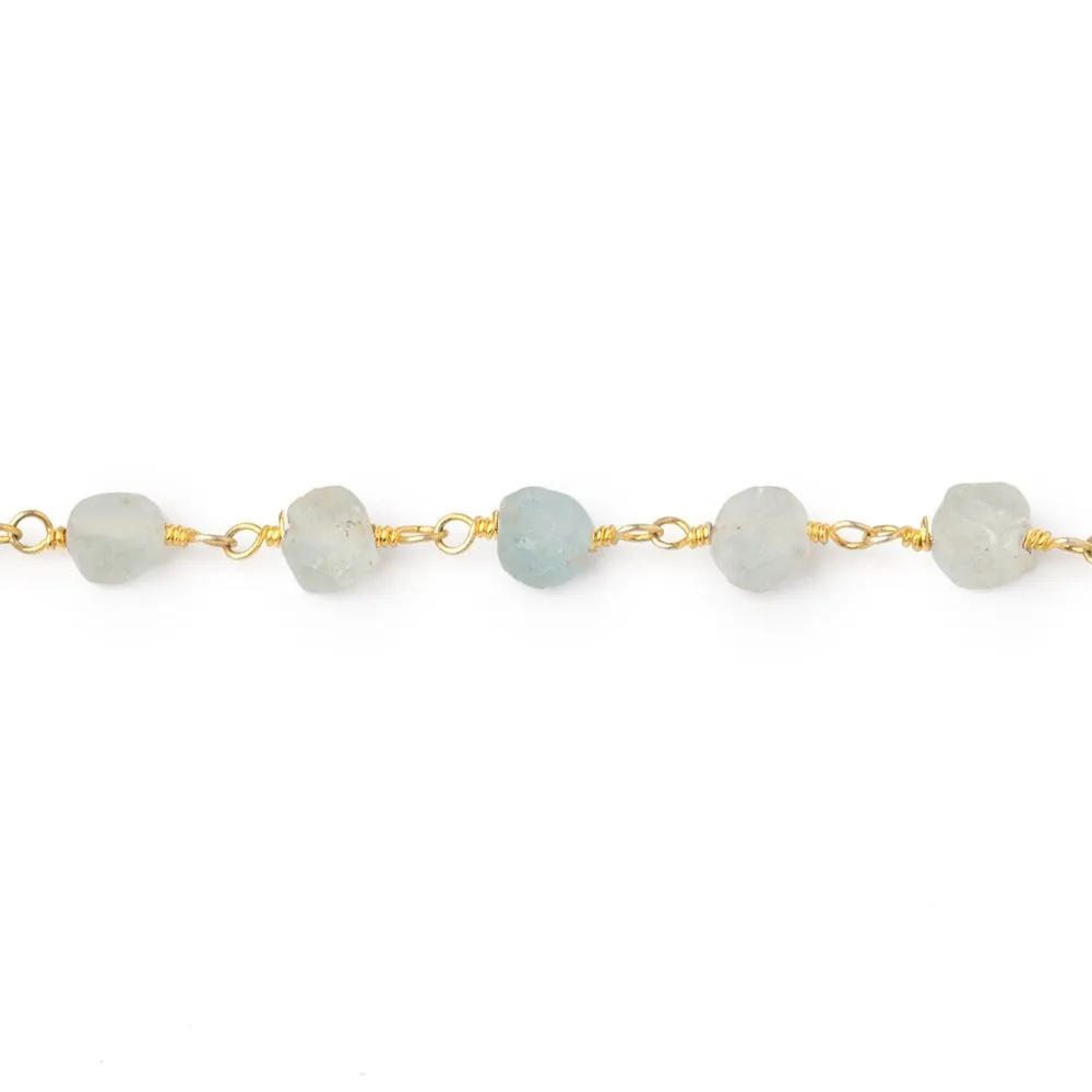 4mm Matte Beryl Hand-Cut Coins on Gold Plated Chain