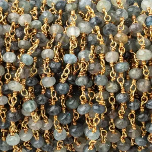 4mm Moss Aquamarine Plain Rondelle Beads on Vermeil Chain