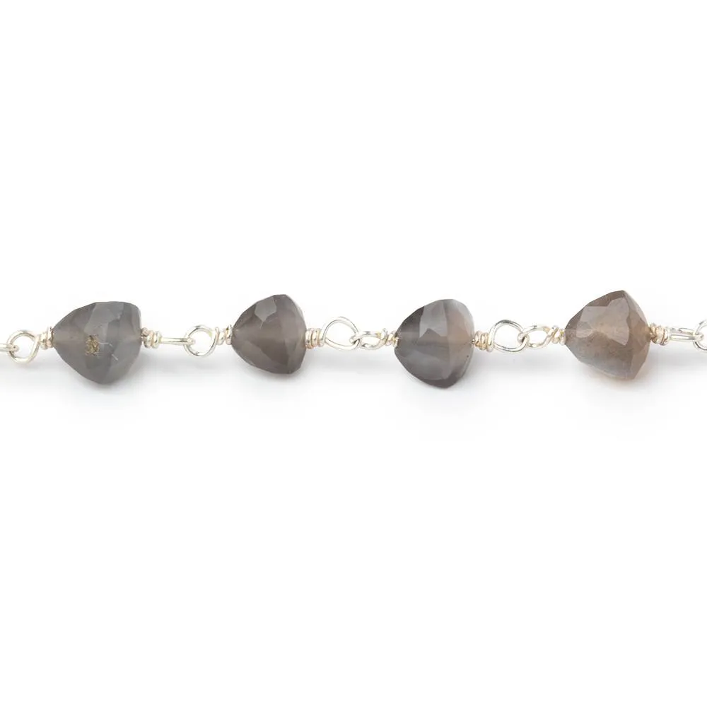 5-6mm Platinum Moonstone Faceted Trillions on .925 Silver Chain