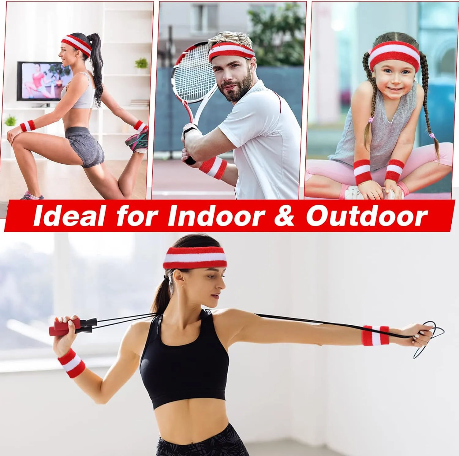 72 Pcs Bulk Striped Sweatband Set Include 24 Pcs Sweat Absorbing Striped Headbands and 48 Pcs Sweatbands Wristbands Cotton Athletic Sweat Bands for Men Women Gym Sports Workout