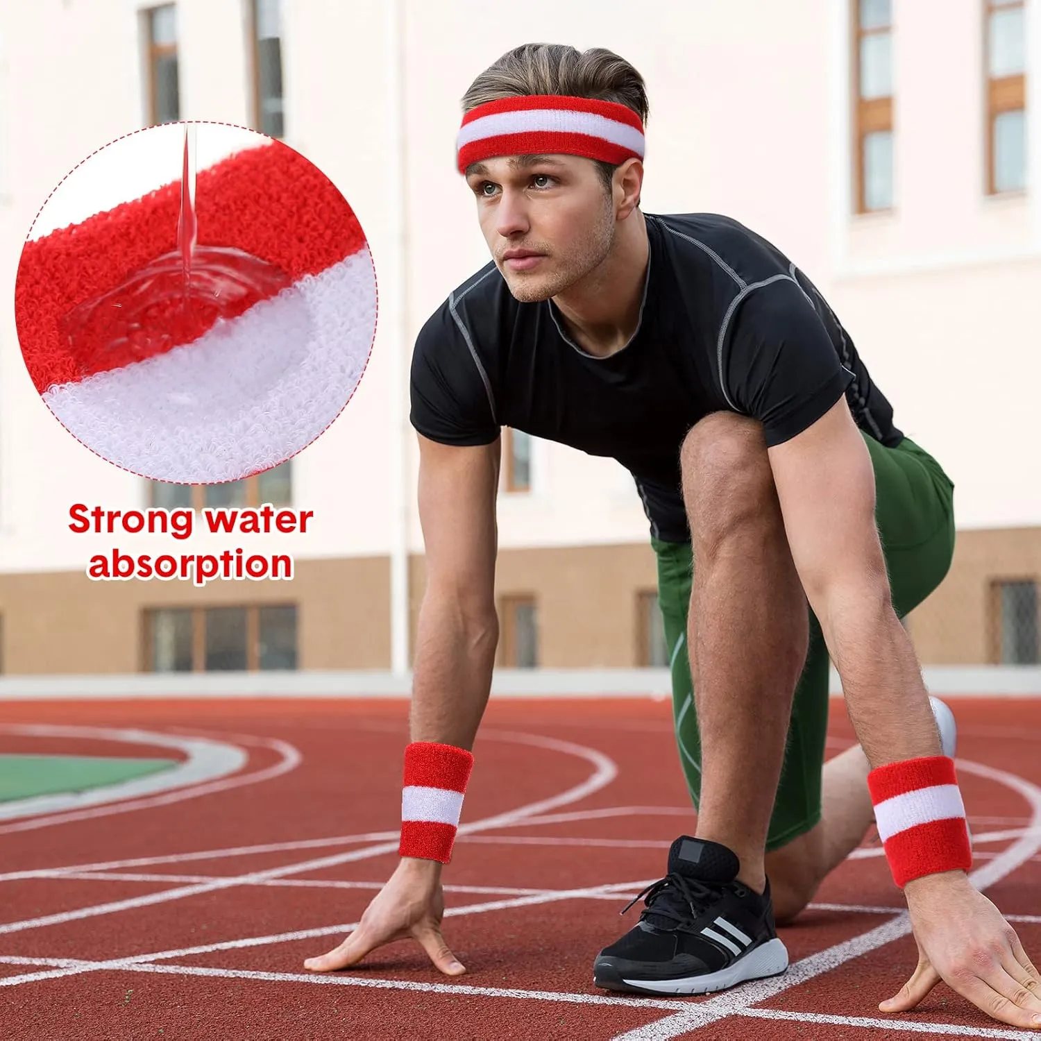72 Pcs Bulk Striped Sweatband Set Include 24 Pcs Sweat Absorbing Striped Headbands and 48 Pcs Sweatbands Wristbands Cotton Athletic Sweat Bands for Men Women Gym Sports Workout