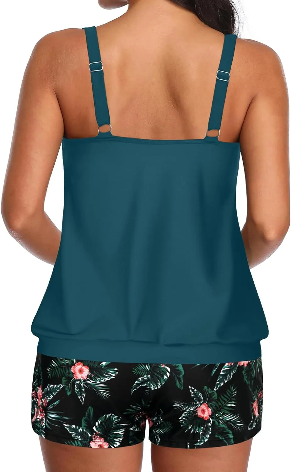 Aqua Eve Two Piece Women's Tankini Swimsuits Blouson Swim Tank Top with Shorts Modest Bathing Suits