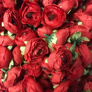 Artificial Silk Flower Heads - Red Peony Style 103 - 5 Pack