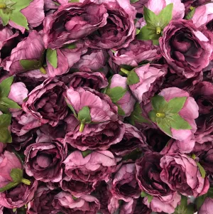Artificial Silk Flower Heads - Vintage Plum Peony Style 78- 5 Pack