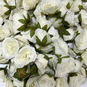 Artificial Silk Flower Heads - White Peony Style 153 - 5 Pack