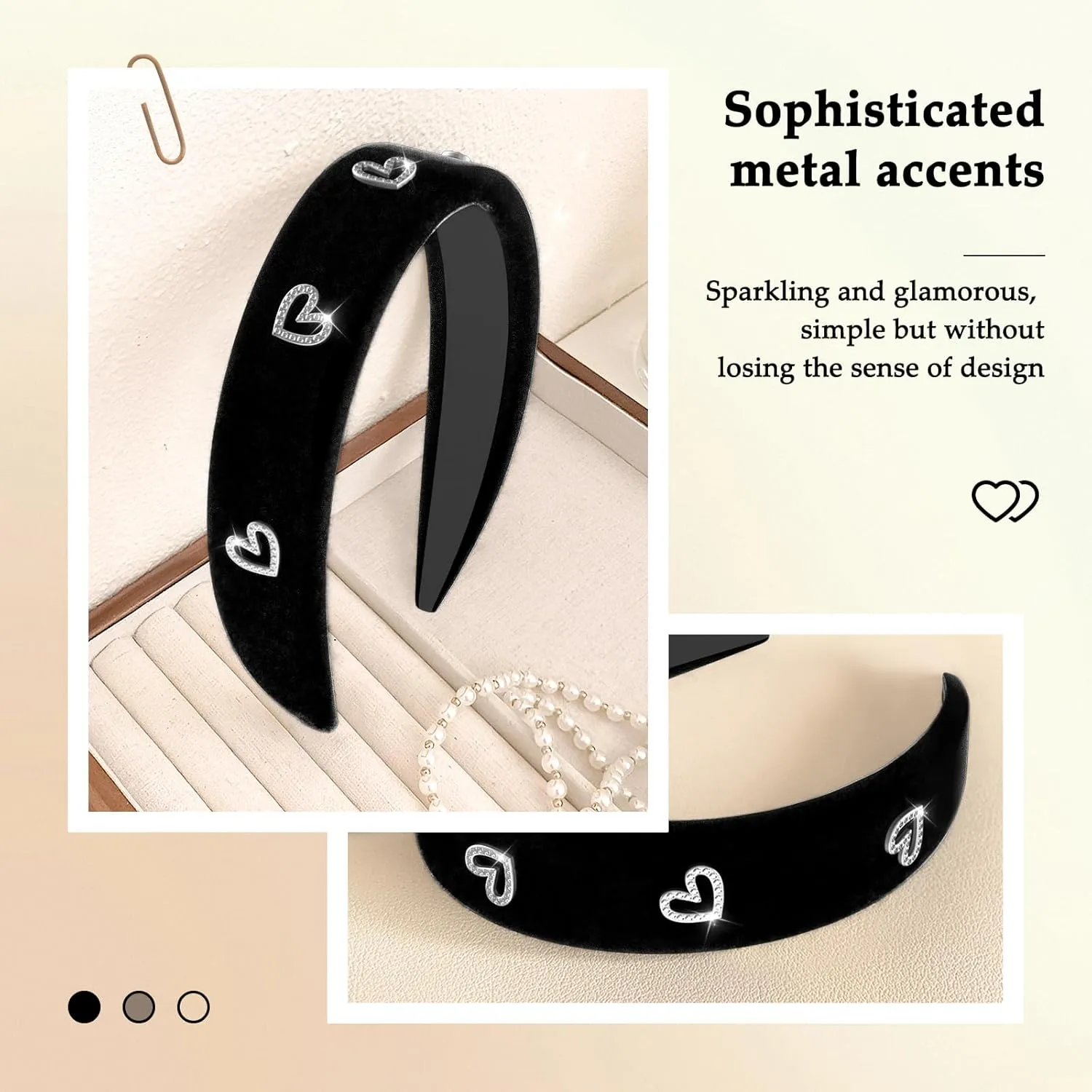 Black Elegant Headbands for Women Non Slip Trendy Velvet Fabric Wide Hairbands for Women's Thin and Thick Hair Designer Head Bands Elastic Hair Bands for Mother's Day Gift.