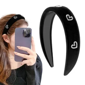 Black Elegant Headbands for Women Non Slip Trendy Velvet Fabric Wide Hairbands for Women's Thin and Thick Hair Designer Head Bands Elastic Hair Bands for Mother's Day Gift.