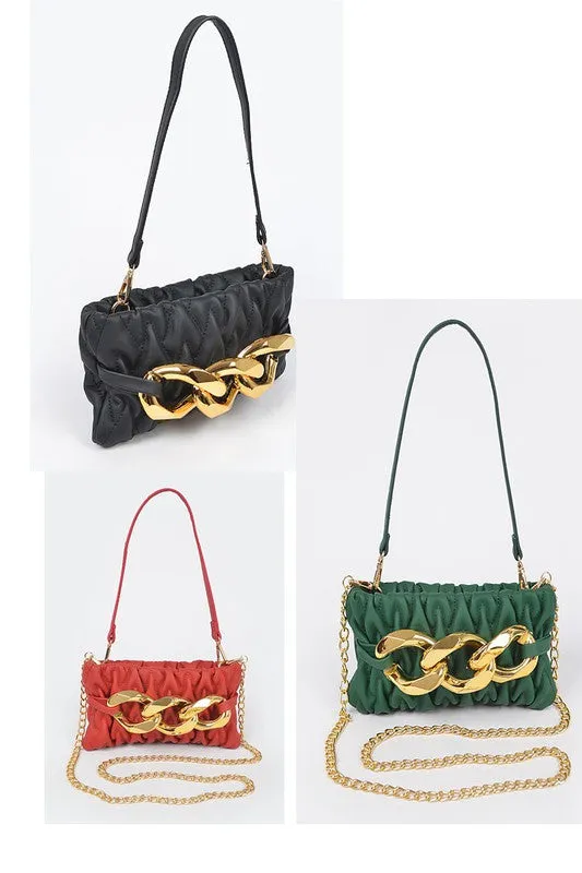 Black Quilted Big Chain Crossbody Bag