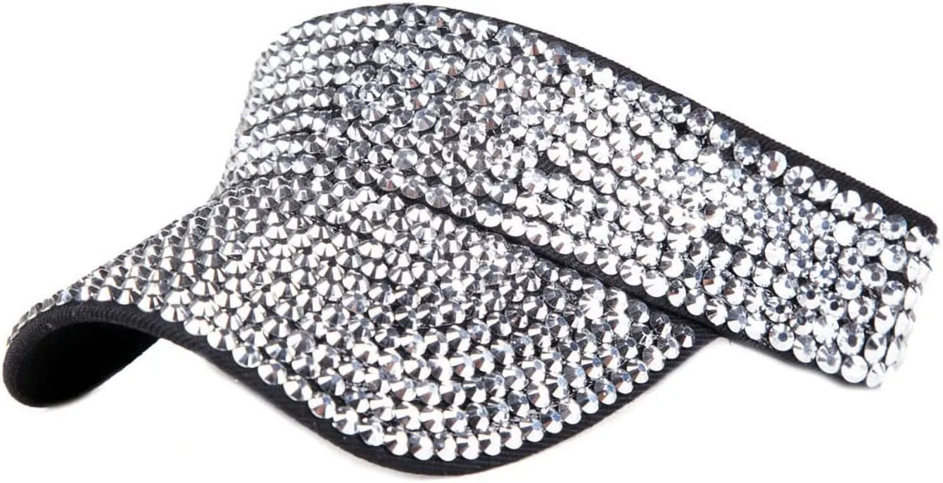 Bling Shiny Rhinestones Sun Visor hat Cap for Women,Adjustable Summer Beach Visor Caps Running Tennis Golf Sun hat