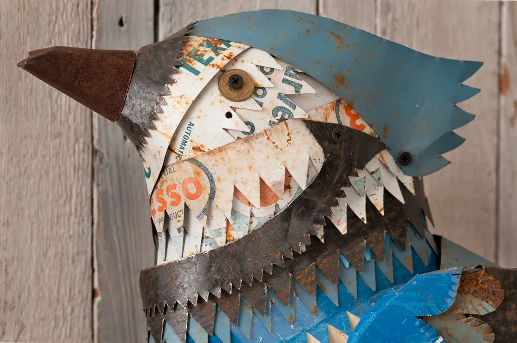 BLUE JAY IN NEST original metal wall sculpture