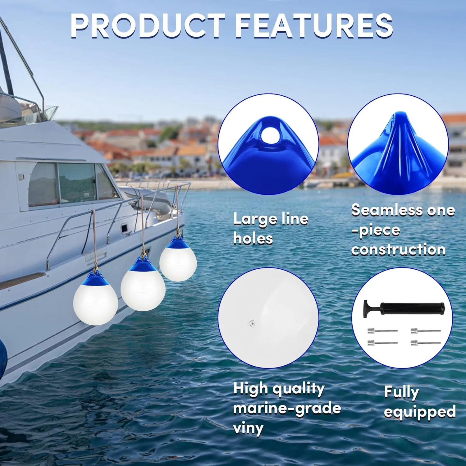 Boat Mooring Buoy 10/12/15 inch,Round Boat Fender Ball Boat Buoy Ball,Inflatable Boat Fender Dock Bumper Ball Anchor Buoy Suitable for Yachts Marinas Sailboats Ski Boats