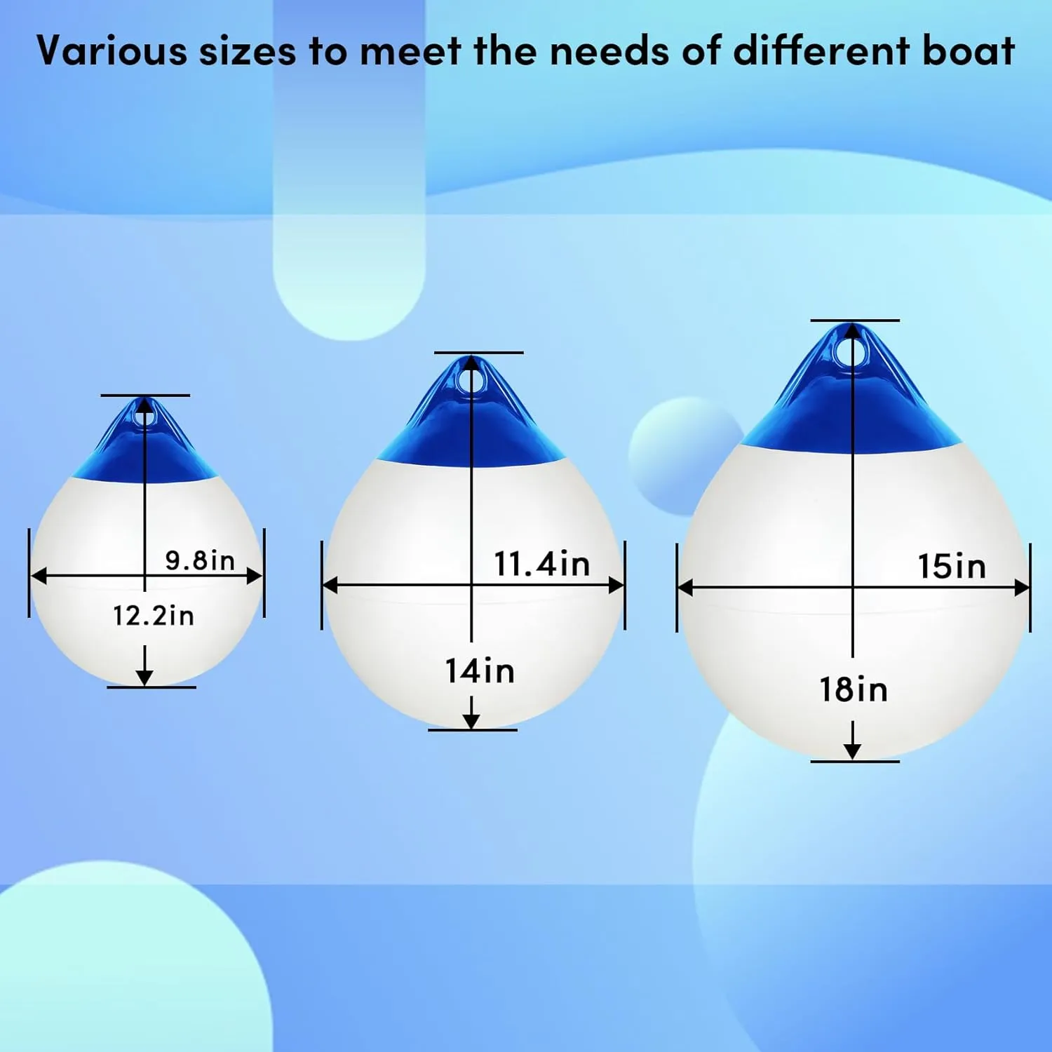 Boat Mooring Buoy 10/12/15 inch,Round Boat Fender Ball Boat Buoy Ball,Inflatable Boat Fender Dock Bumper Ball Anchor Buoy Suitable for Yachts Marinas Sailboats Ski Boats