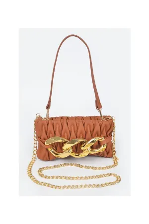 Brown Quilted Big Chain Crossbody Bag