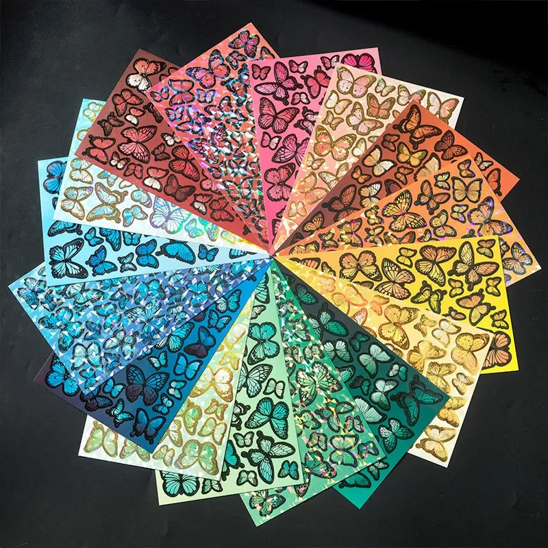 Butterfly Holographic Hot Stamping Coated Paper Sticker Sheets