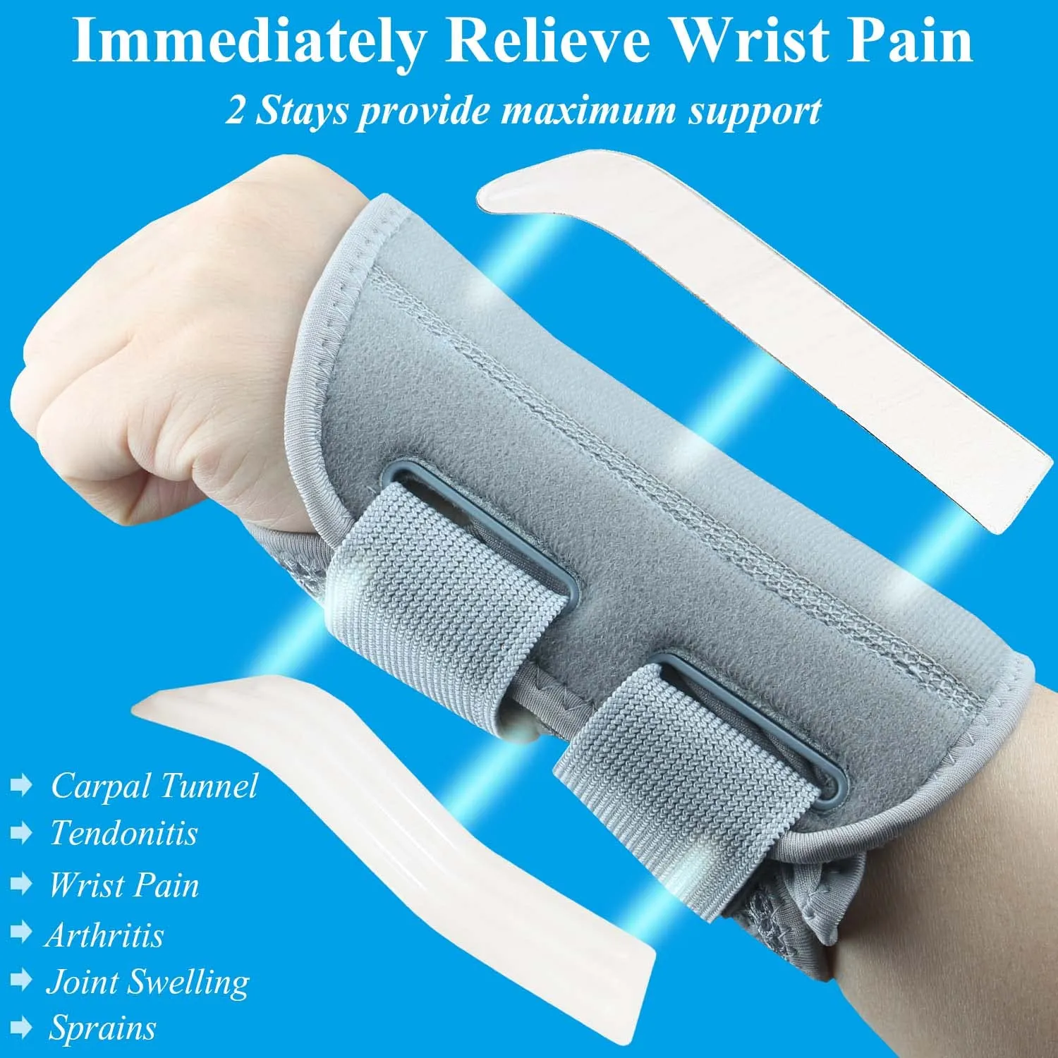 Carpal Tunnel Wrist Brace, Adjustable Wrist Support Brace, Night Wrist Sleep Supports Splints Arm Stabilizer (Right Hand, S/M, Grey)