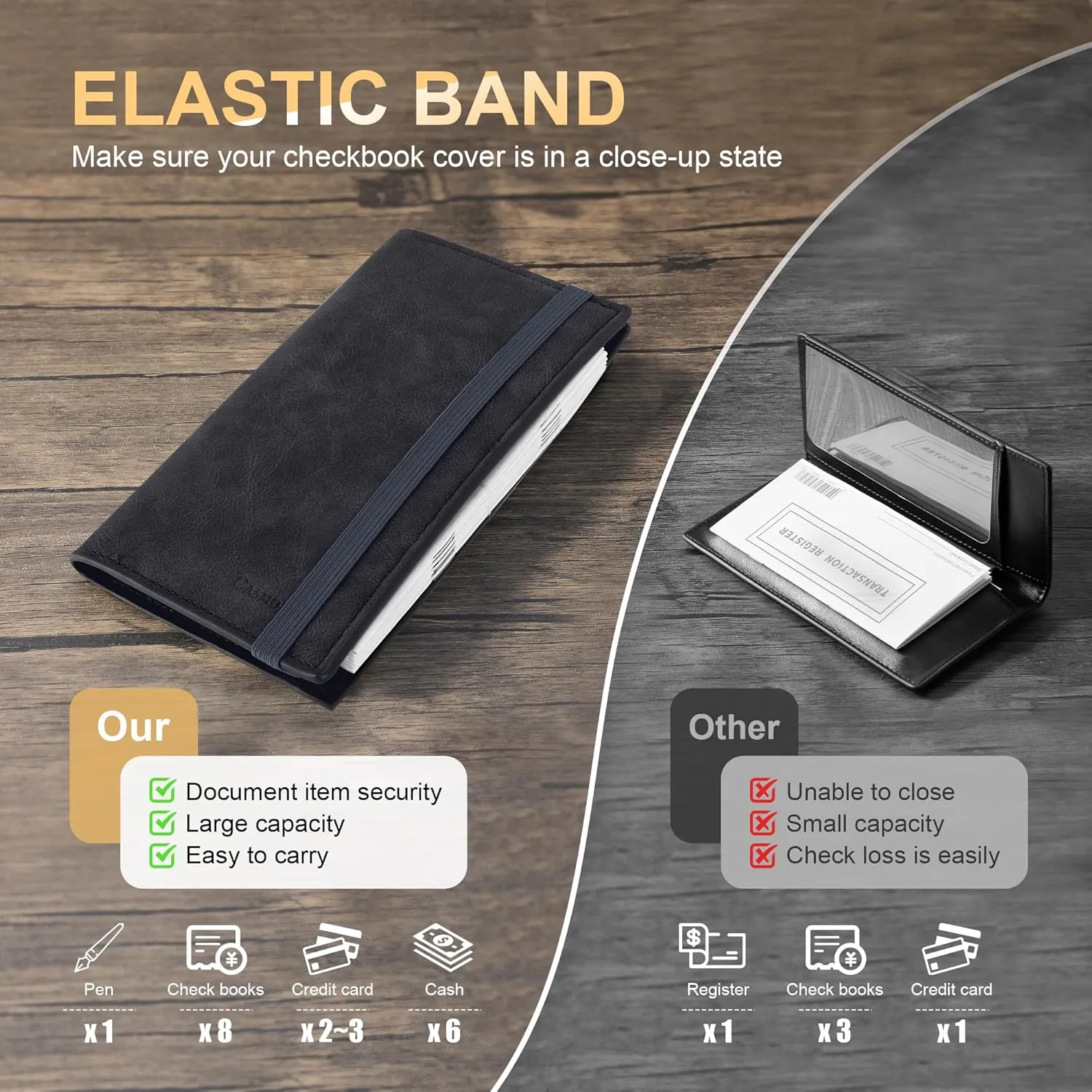 CASMONAL Checkbook Covers for Personal Checkbook Holder RFID Premium Vegan Leather Checkbook Cover for Duplicate Checks