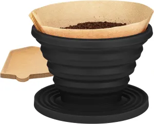 COLETTI Sierra Pour Over Coffee Dripper  Collapsible Pour Over Coffee Dripper  Includes Pack of Paper Filters [Black, Pack of 1]