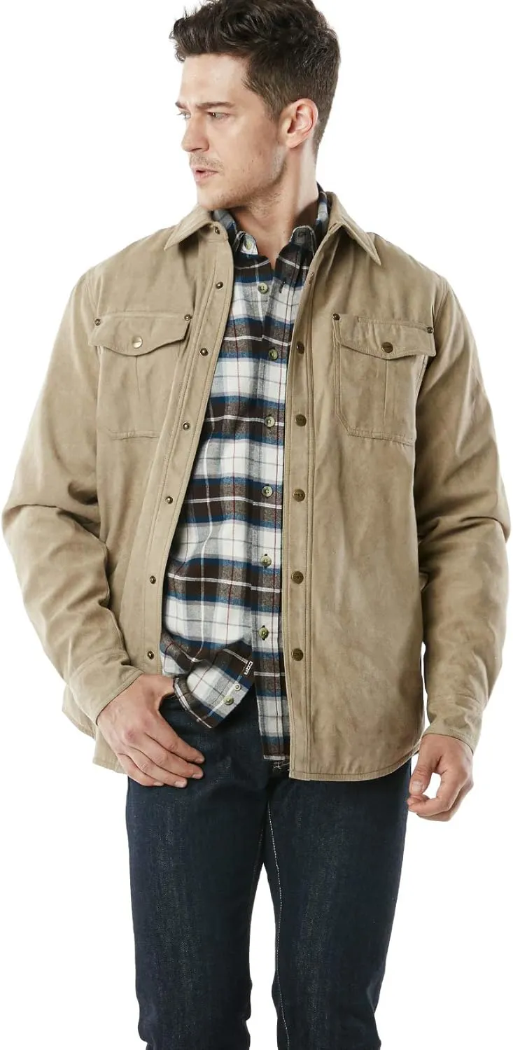 CQR Men's Flannel Lined Shirt Jackets, Long Sleeved Rugged Plaid Cotton Brushed Suede Shirt Jacket