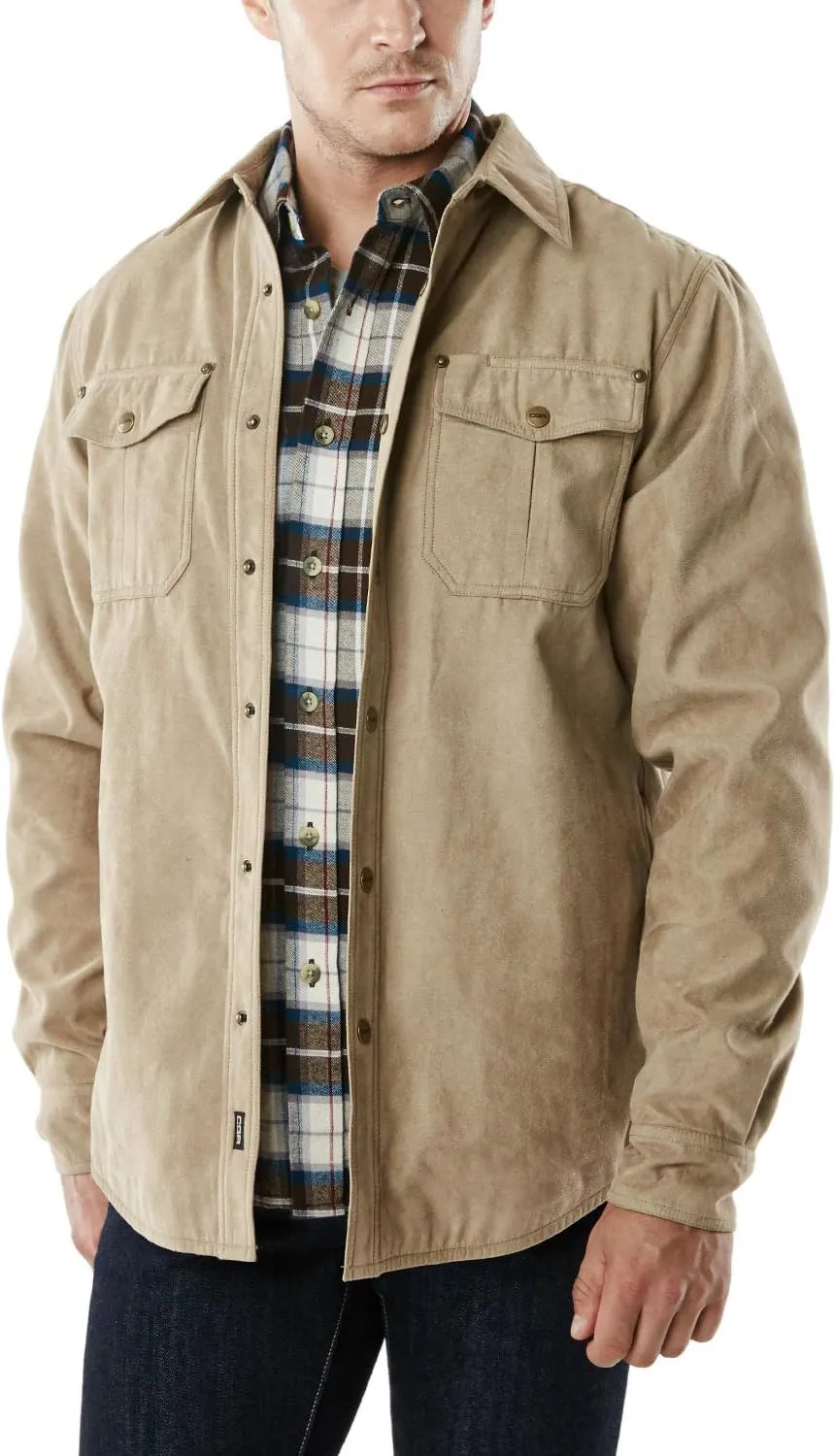 CQR Men's Flannel Lined Shirt Jackets, Long Sleeved Rugged Plaid Cotton Brushed Suede Shirt Jacket