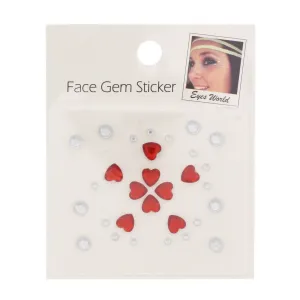 Crystal Heart & Round Faceted Stone Face Jewels - Style C
