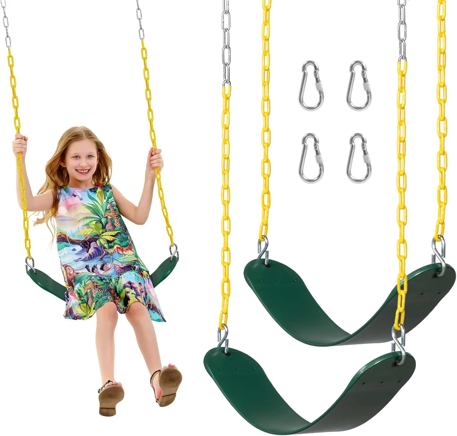 DECORLIFE Heavy Duty Swing Seats Replacement for Swing Set (2-Pack) - 330lb Capacity, Outdoor Rust-Resistant Coated Chains, Anti-Slip Seats for Adults & Kids, Backyard Playground Accessories