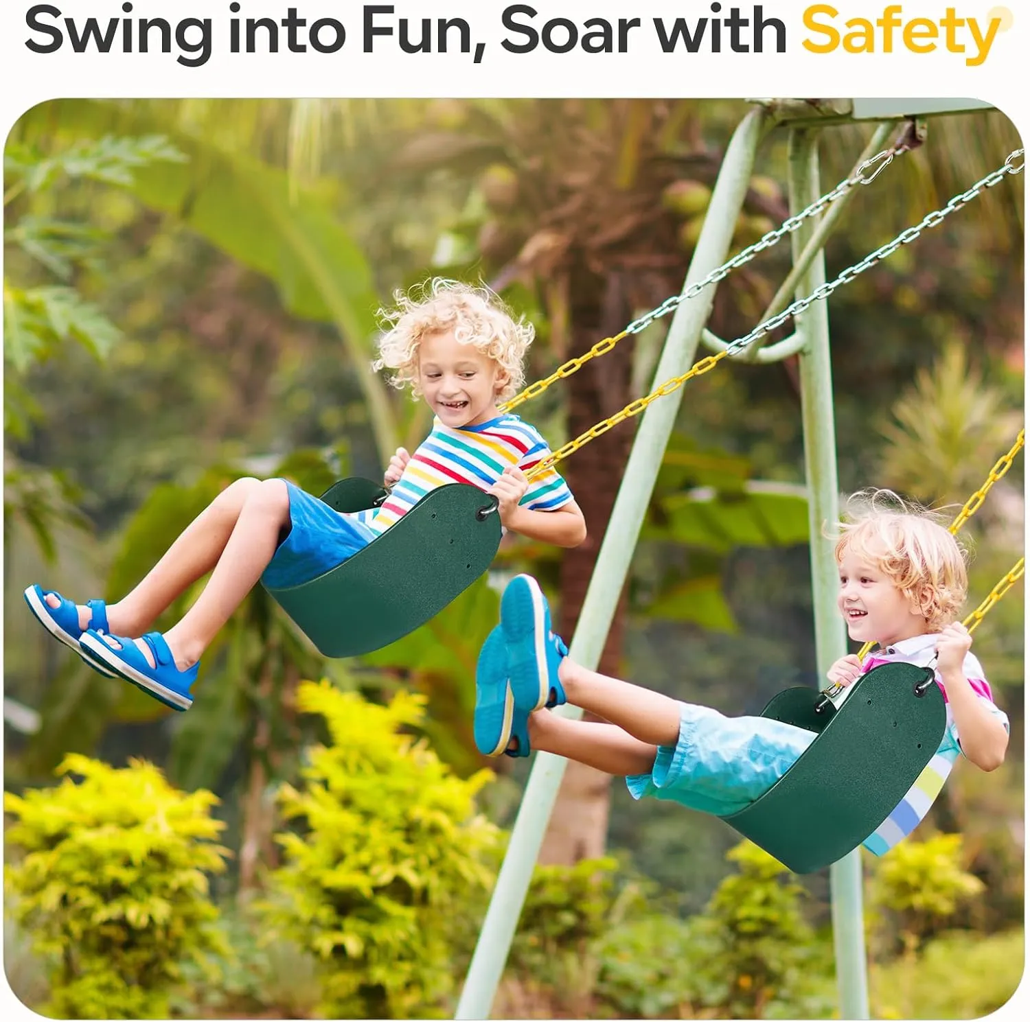 DECORLIFE Heavy Duty Swing Seats Replacement for Swing Set (2-Pack) - 330lb Capacity, Outdoor Rust-Resistant Coated Chains, Anti-Slip Seats for Adults & Kids, Backyard Playground Accessories