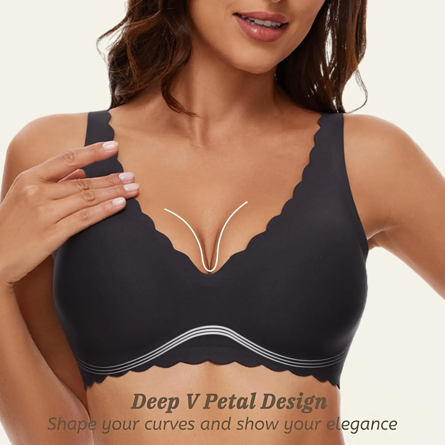 Deep V Petal Bras for Women No Underwire Soft Wireless Bras Comfort Seamless Bralettes with Extender