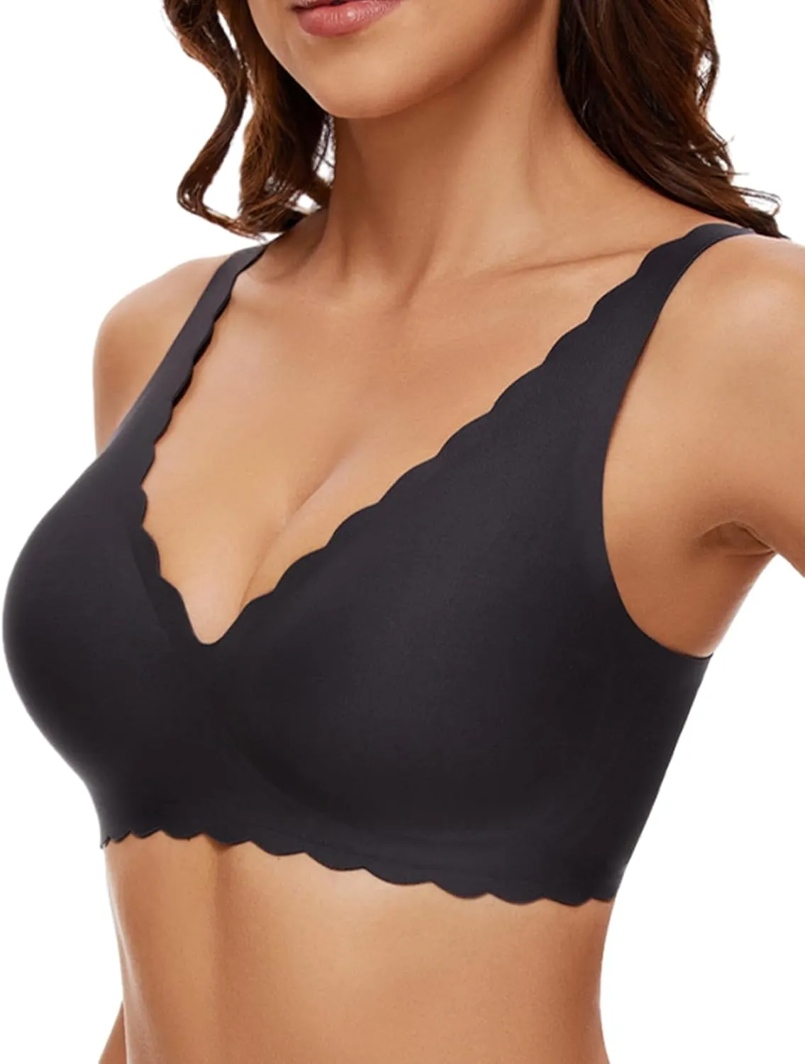 Deep V Petal Bras for Women No Underwire Soft Wireless Bras Comfort Seamless Bralettes with Extender