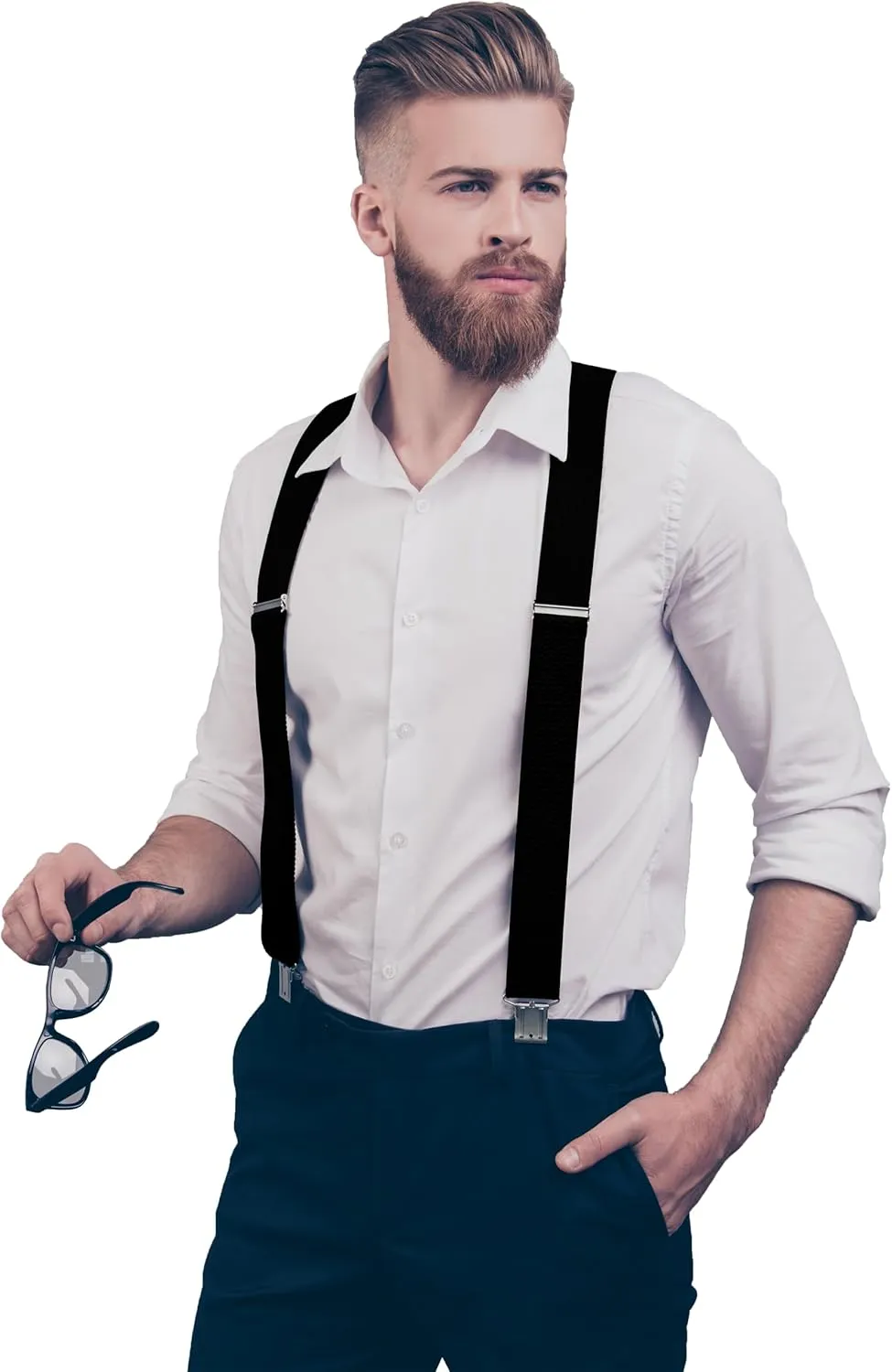 Dibi Mens Heavy Duty Suspenders Adjustable 2 Inch Wide X Back with Strong Metal Clips
