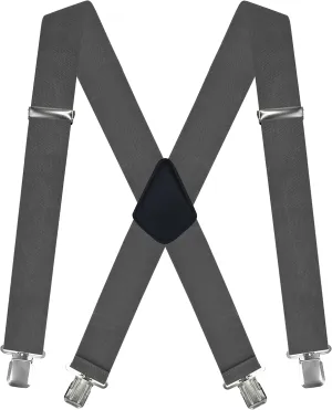 Dibi Mens Heavy Duty Suspenders Adjustable 2 Inch Wide X Back with Strong Metal Clips