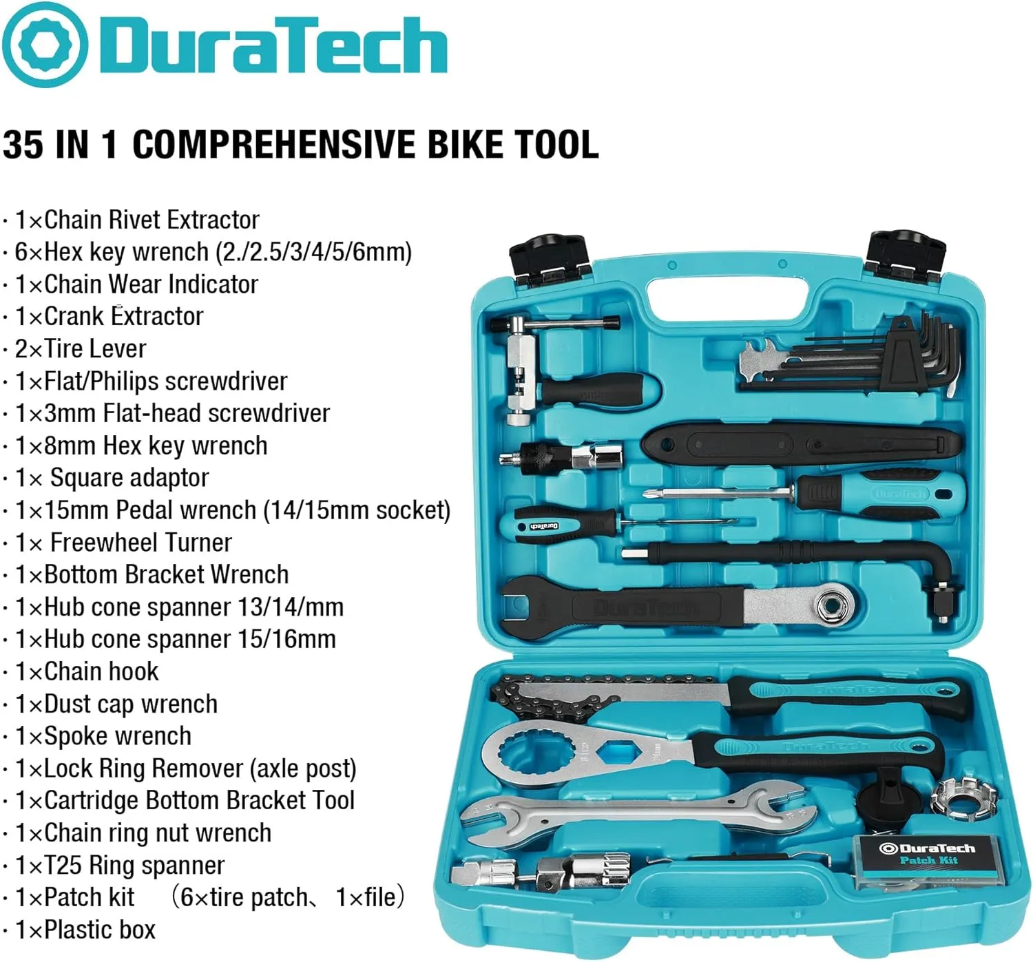 DURATECH Bike Repair Kit, Bicycle Tool Kit with Carry Case, Bike Accessories for Repairing Tyres, Brakes, Chains, Pedal, Mountain Bike & Road Bike Maintenance, Great Gift for Men, Women