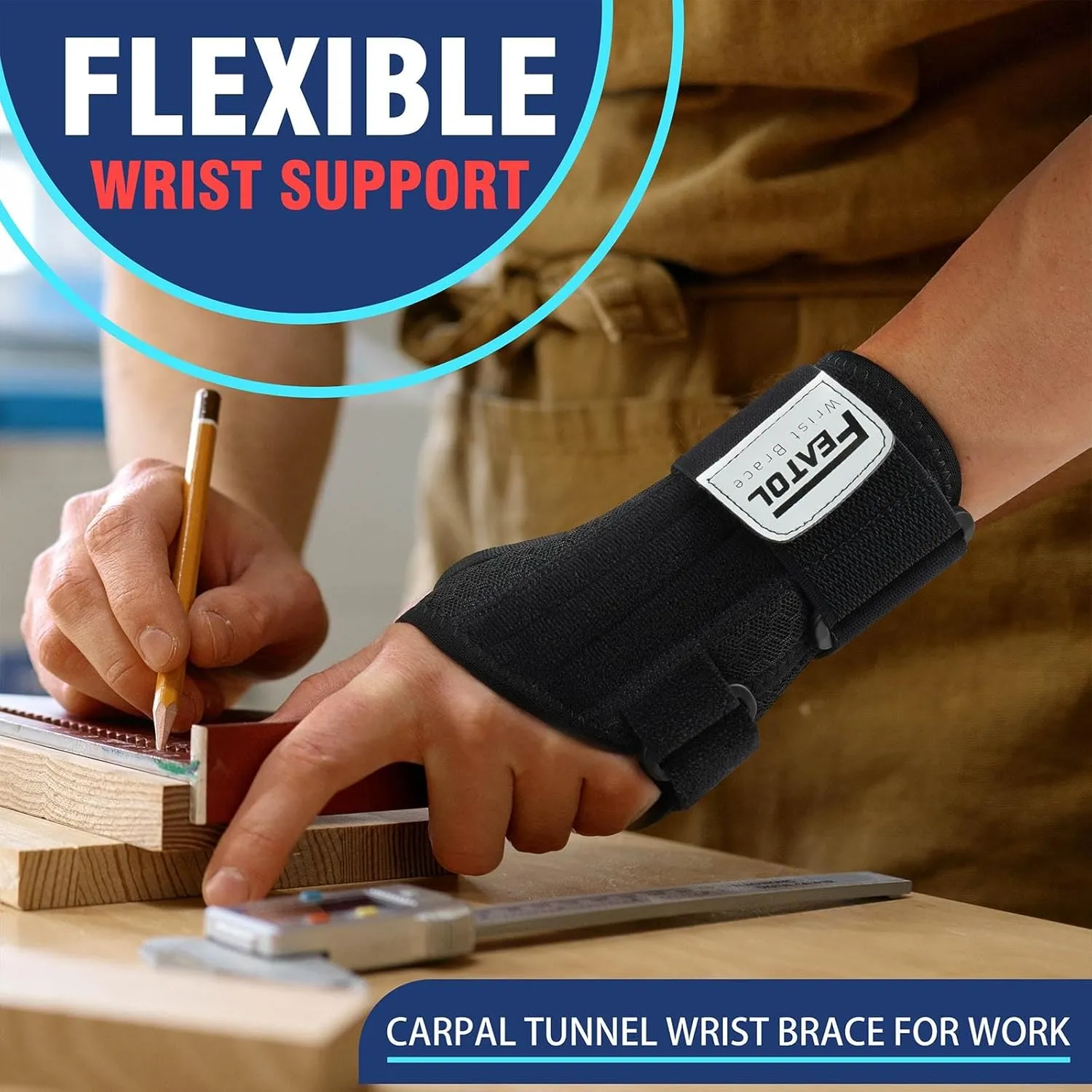 FEATOL 2 Pack Carpal Tunnel Wrist Brace For Work With Wrist Splint, 6.5'' Hand Brace Night Support For Women Men, Pain Relief For Tendonitis, Arthritis, Pregnancy, Typing, Right and Left Hand, Small