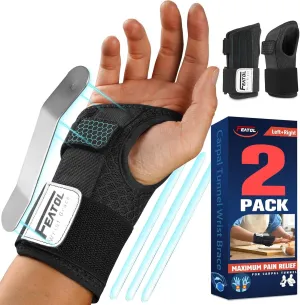 FEATOL 2 Pack Carpal Tunnel Wrist Brace For Work With Wrist Splint, 6.5'' Hand Brace Night Support For Women Men, Pain Relief For Tendonitis, Arthritis, Pregnancy, Typing, Right and Left Hand, Small