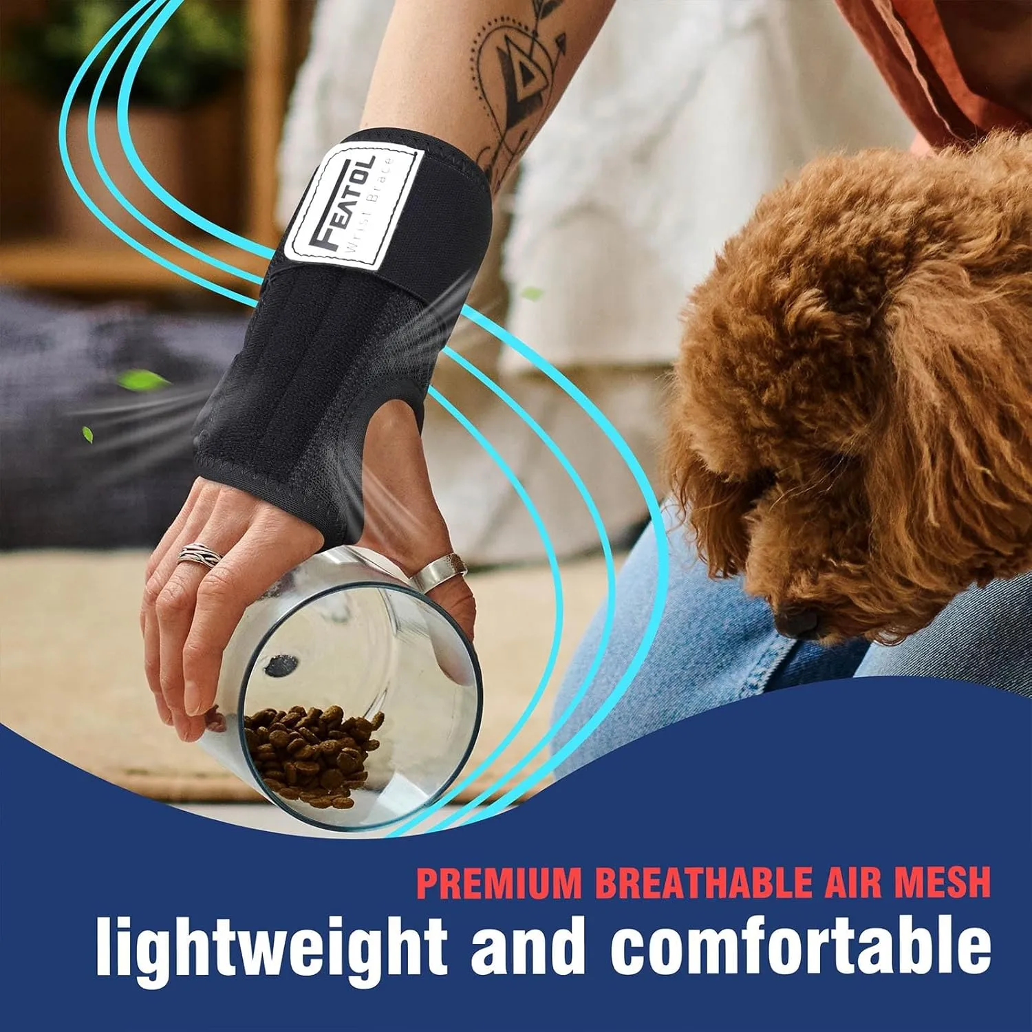 FEATOL 2 Pack Carpal Tunnel Wrist Brace For Work With Wrist Splint, 6.5'' Hand Brace Night Support For Women Men, Pain Relief For Tendonitis, Arthritis, Pregnancy, Typing, Right and Left Hand, Small