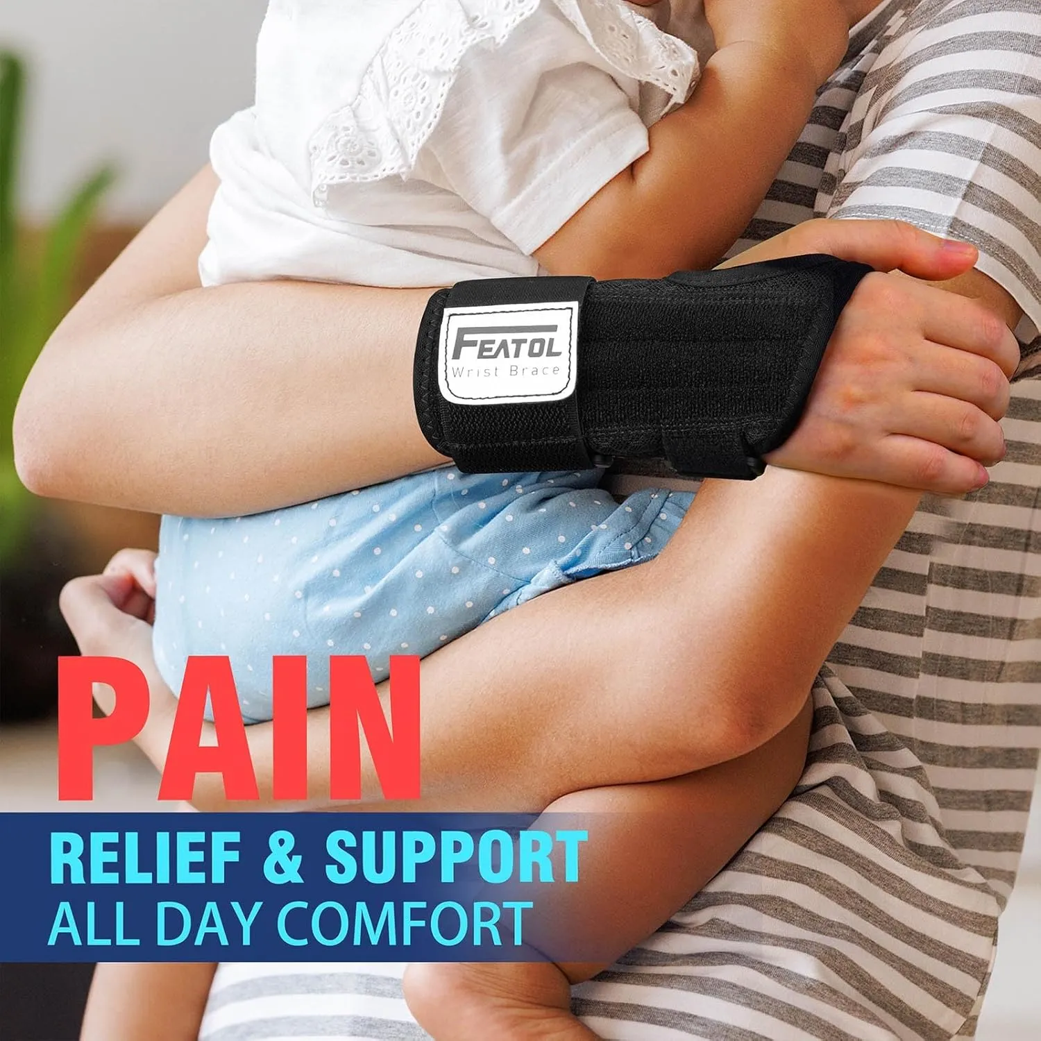 FEATOL 2 Pack Carpal Tunnel Wrist Brace For Work With Wrist Splint, 6.5'' Hand Brace Night Support For Women Men, Pain Relief For Tendonitis, Arthritis, Pregnancy, Typing, Right and Left Hand, Small