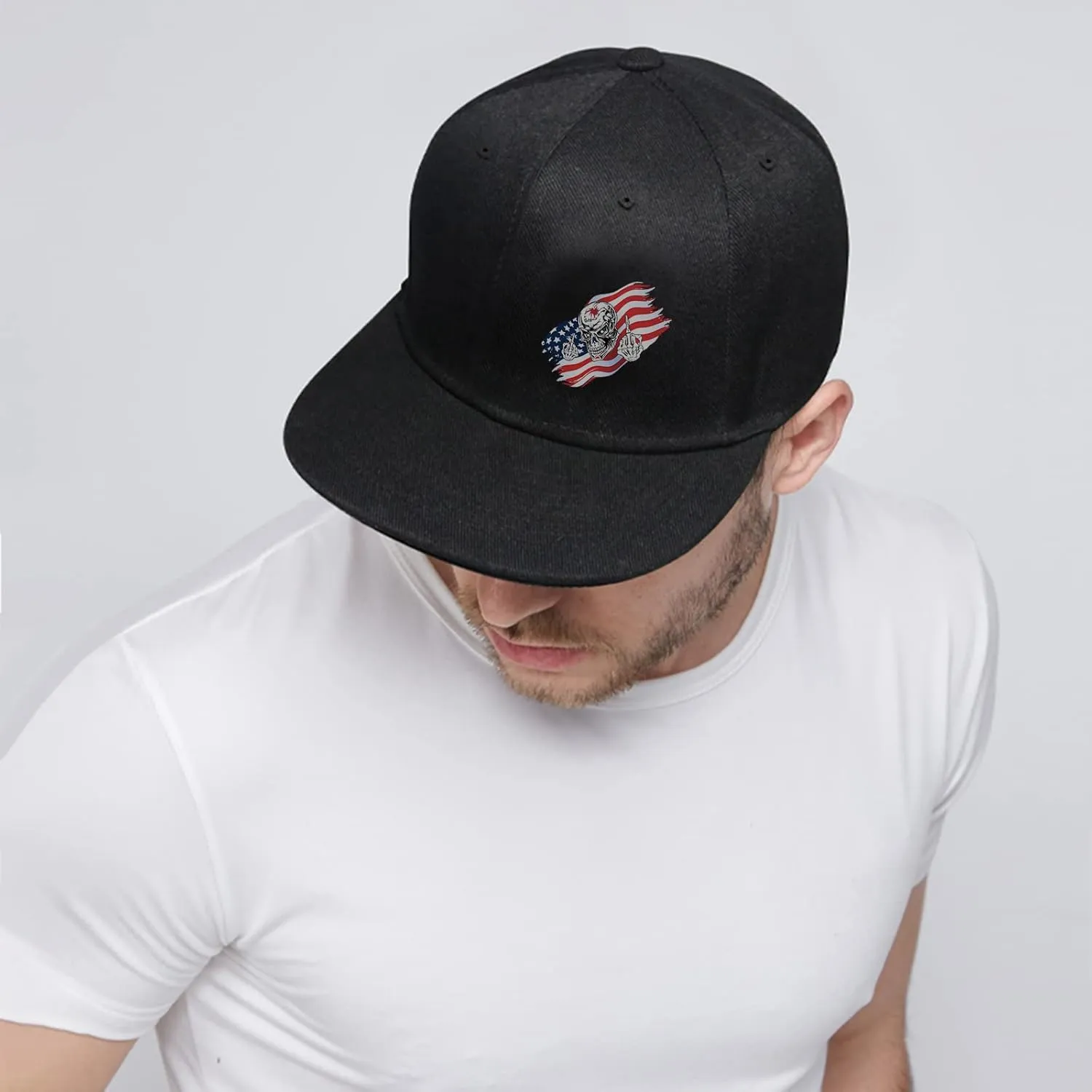 Flat Bill Hats for Women Skeleton Hand Rose Flat Bill Hat Mens Snap Back Hats Vintage Flat Brim Hat