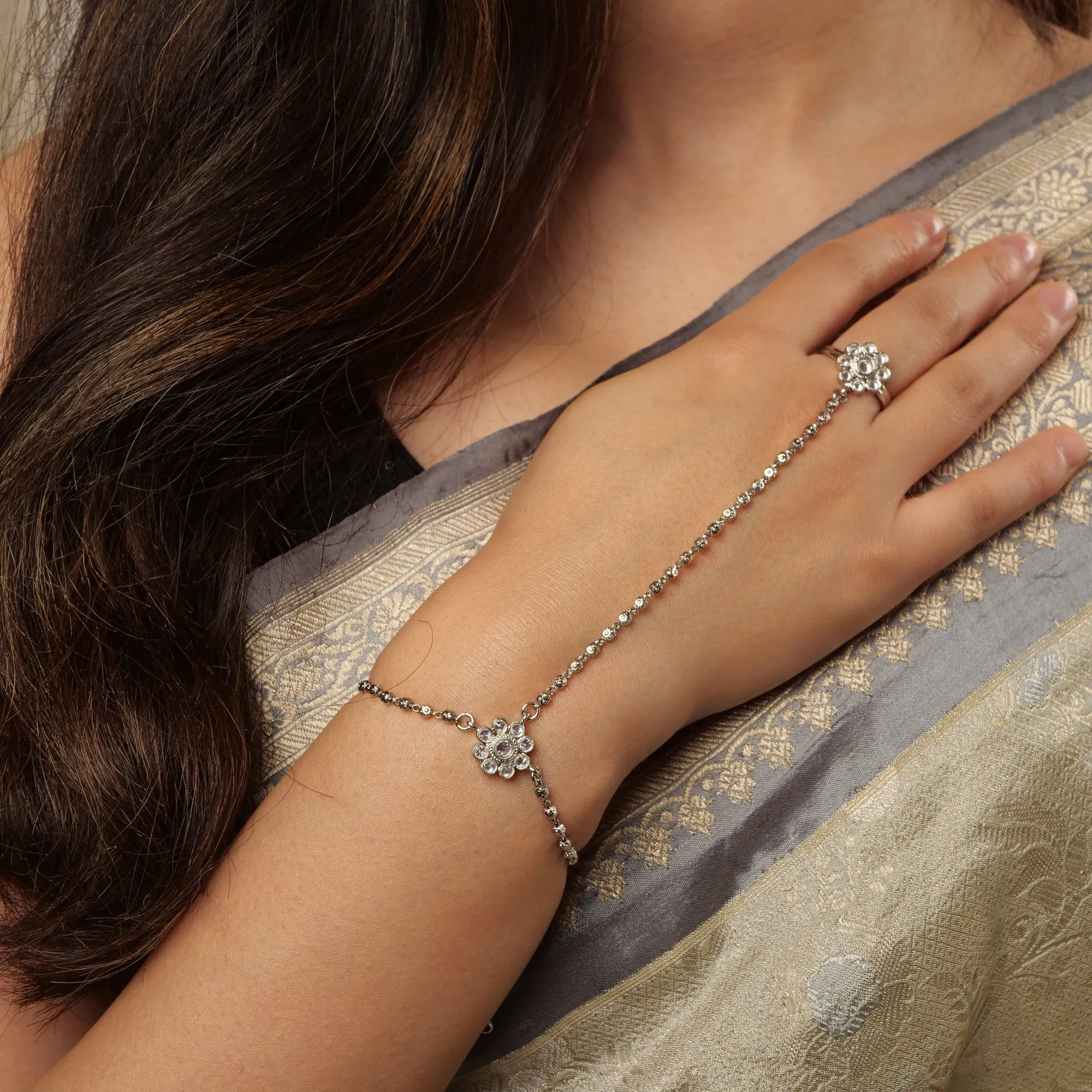 Forever Floral Hand Chain in Rhodium
