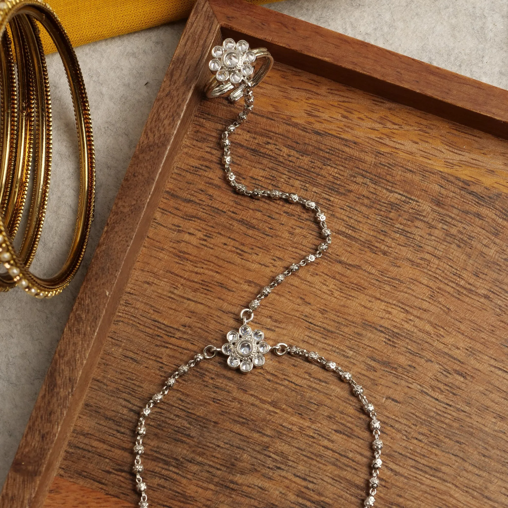 Forever Floral Hand Chain in Rhodium