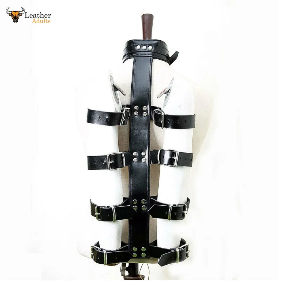 Genuine Black Leather Arm And Neck Binder Bondage Restraint Set for Adult Play BDSM