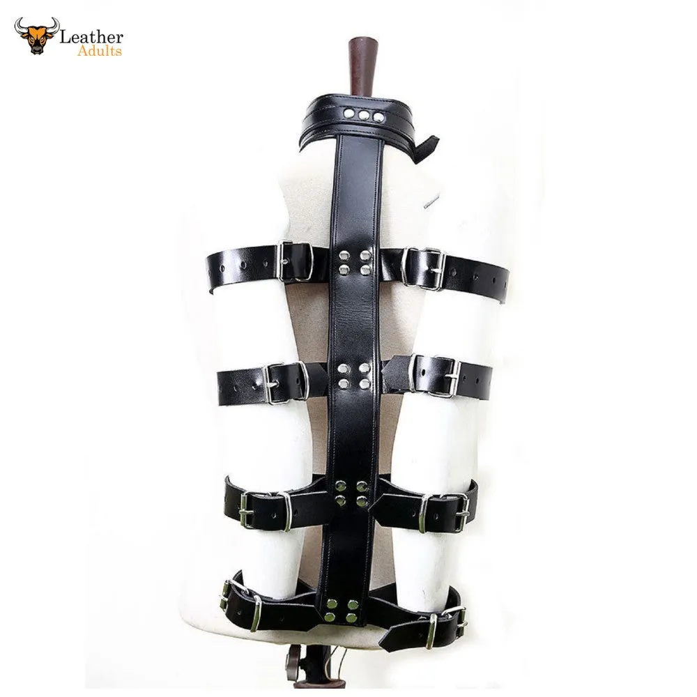 Genuine Black Leather Arm And Neck Binder Bondage Restraint Set for Adult Play BDSM