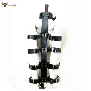 Genuine Black Leather Arm And Neck Binder Bondage Restraint Set for Adult Play BDSM