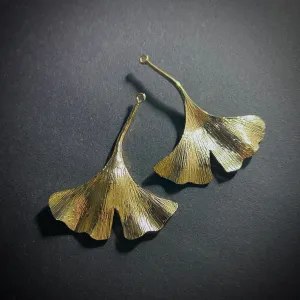 Ginkgo Leaf Gold Ear Jackets (No Stud Earrings Included)