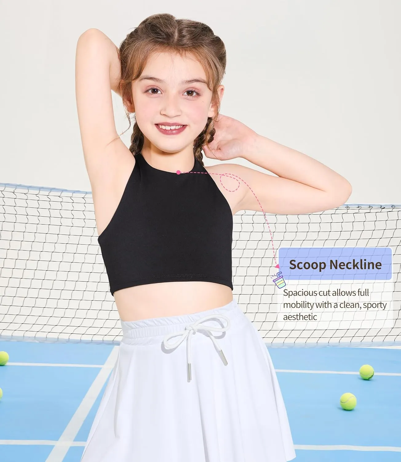 Girls Training Bra Scoop Neck Sports Bra for Teens Kids Strappy Back Dance Yoga Crop Tops
