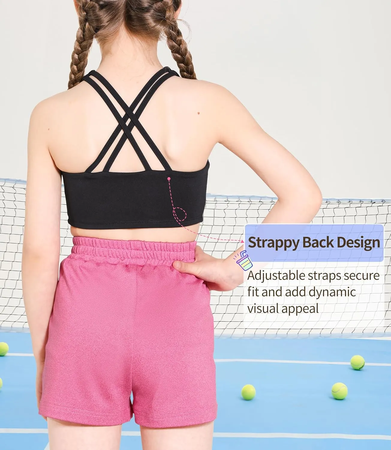 Girls Training Bra Scoop Neck Sports Bra for Teens Kids Strappy Back Dance Yoga Crop Tops