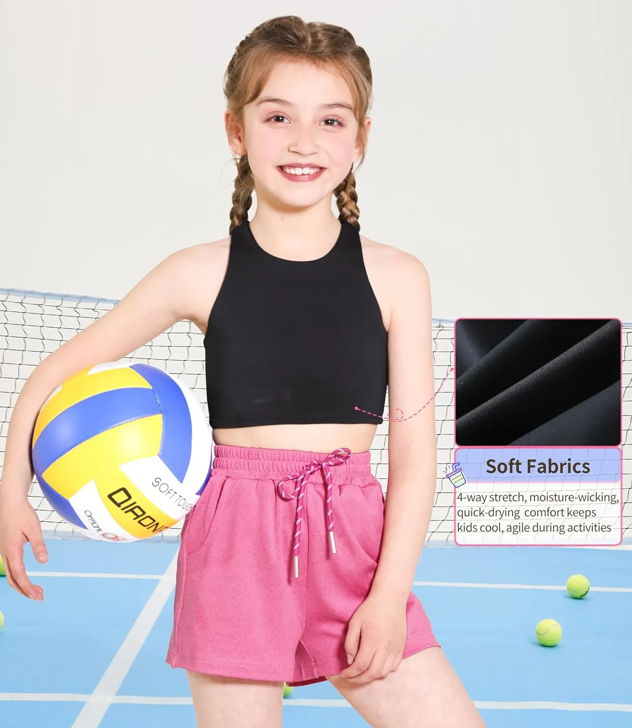 Girls Training Bra Scoop Neck Sports Bra for Teens Kids Strappy Back Dance Yoga Crop Tops
