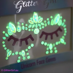 Glitter Girl Unicorn Face Gems Glow In The Dark