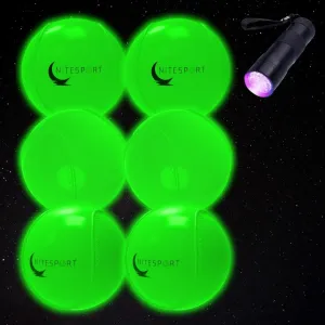 Glow in The Dark Plastic Baseball Set 6 Pack w/UV Flashlight Included