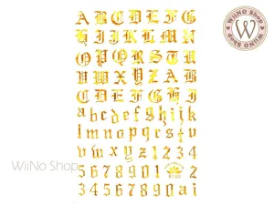Gold Holographic Old English Letter Adhesive Nail Art Sticker - 1 pc (R180GH)