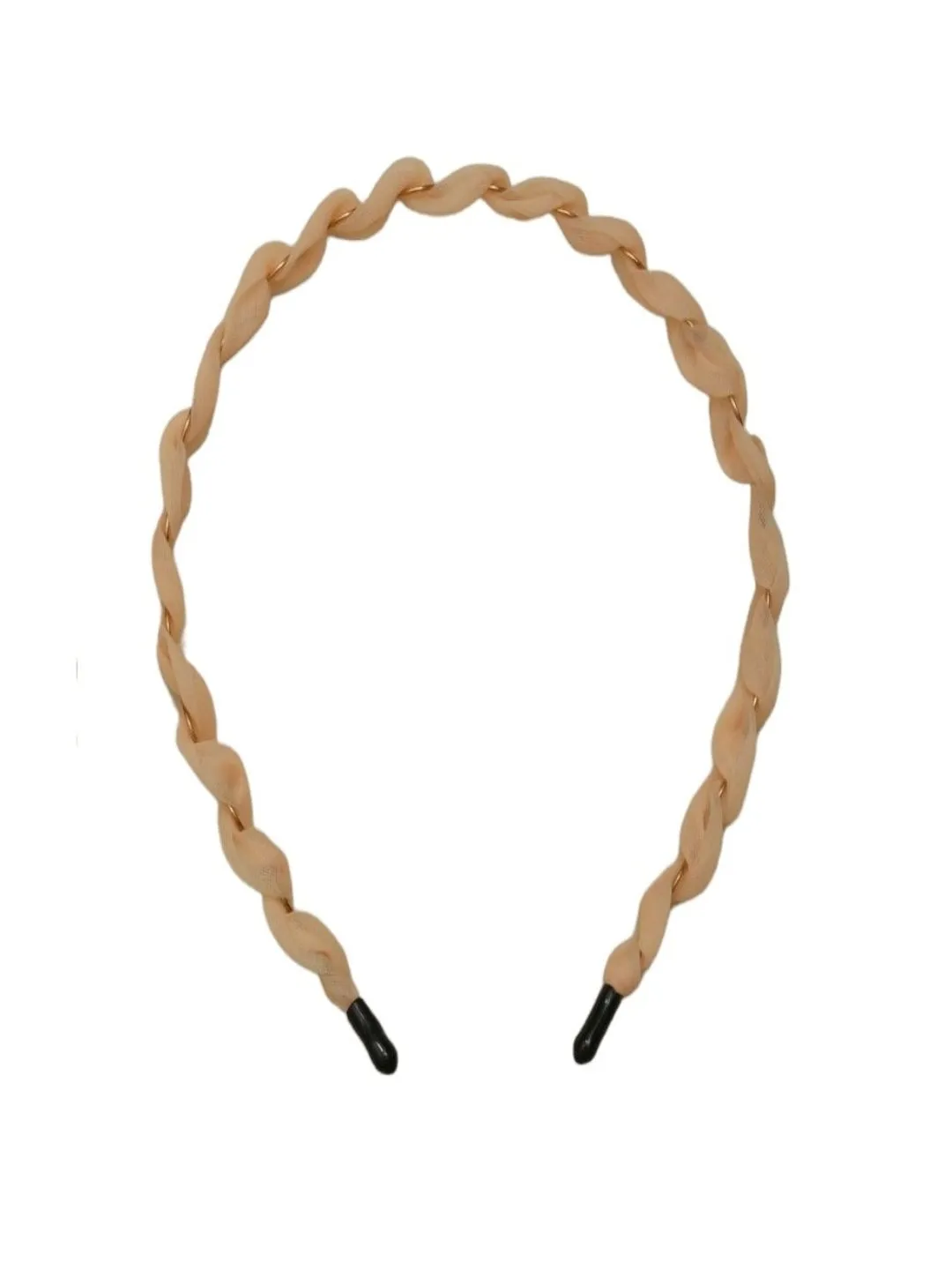 Golden Twist Set: Satin Braided Headband with Glittering Beige Scrunchie- Pack of 2
